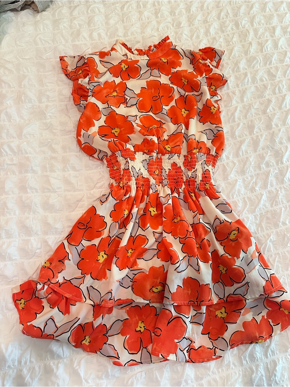 THML Orange Floral Ruffle Sleeve Dress